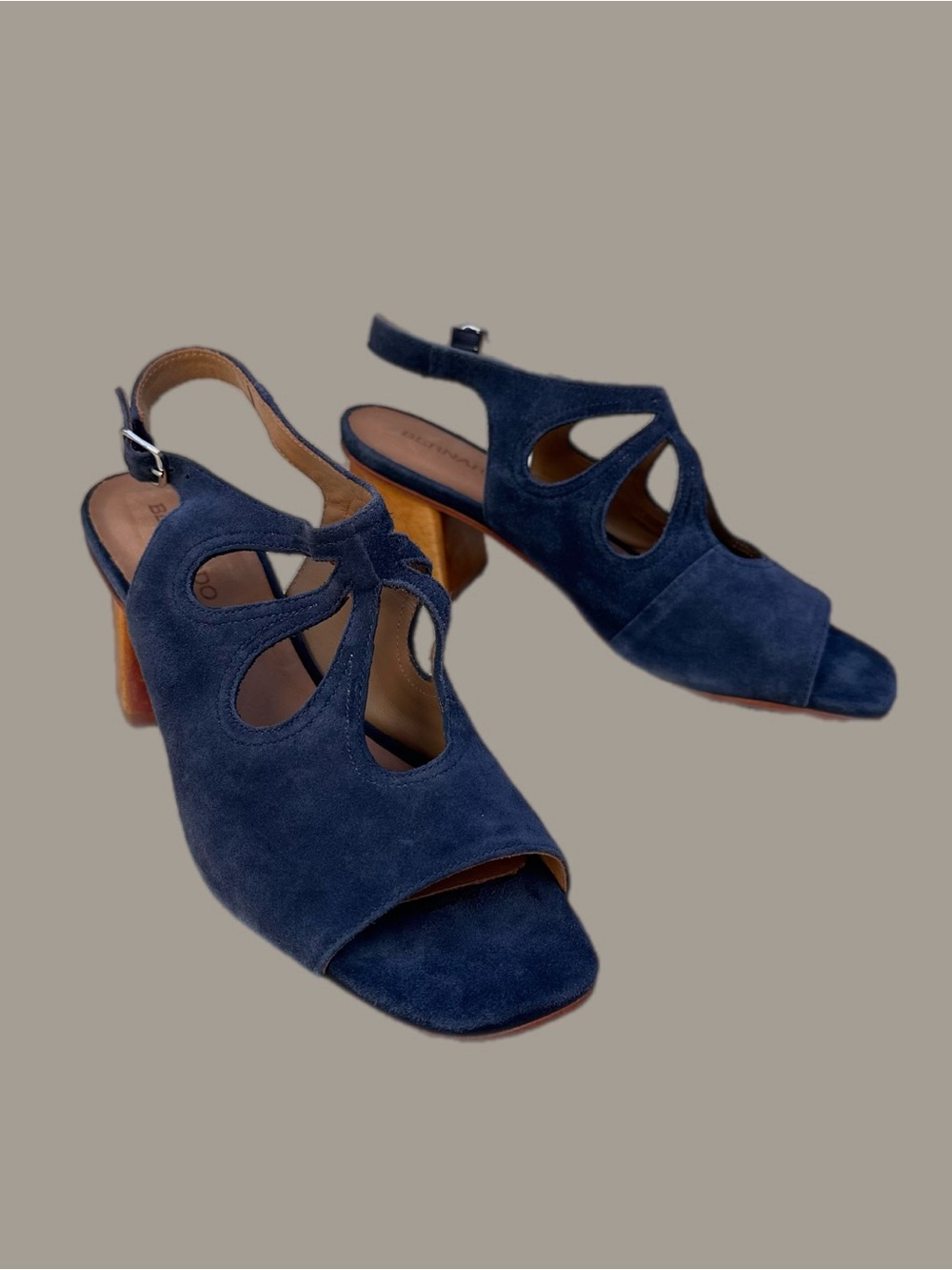 Bernardo Lainey Blue Suede Cut-out wood block heel Slingback Heels size 8